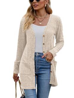 Famulily Herbst Winter Cardigans für Frauen mit Taschen, Button Down Open Front Cardigans Pullover für Damen (XL, Beige) von Famulily