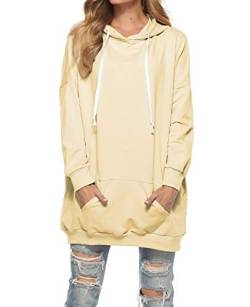 Famulily Hoodie Kleid Damen Oversize Long Sweatshirt Langarm Herbst Pullover Frauen Kuschel Kapuzenpulli Beige L von Famulily