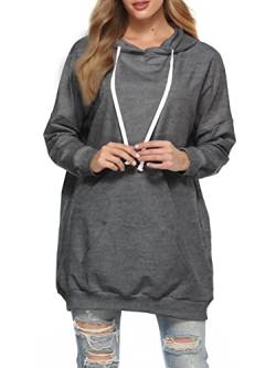 Famulily Hoody Sweatshirt Damen Sweatkleid Langarm Hoodie mit Kapuze Baumwolle Hellgrau L von Famulily