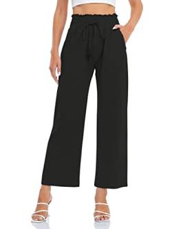 Famulily Leinenhose Damen Sommer Lang Weites Bein Palazzo Hose High Waist Mit Taschen Schwarz M von Famulily