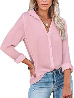 Famulily Longbluse Damen Weiß BüGelfrei Hemd Bluse Polyester Damen Italienische Blusen Rosa M von Famulily