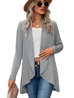 Famulily Lose Plain Freund Cardigans für Frauen UK Damen Plus Size Offene Front Wasserfall Cardigans Grau M von Famulily