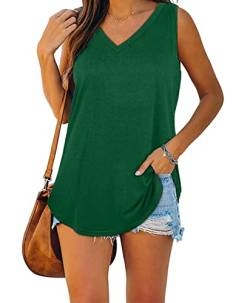 Famulily Oversize V Ausschnitt Damen Oberteil Schick Tank Top Damen Sommer Tshirt Damen V Ausschnitt Elegant Grün 2XL von Famulily