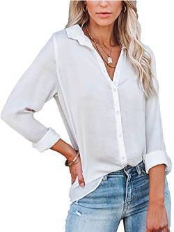 Famulily Oversized Bluse Damen Elegant Sommer Lang Longbluse Damen Weiß BüGelfrei Weiße 2XL von Famulily