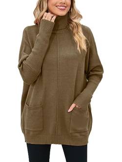 Famulily Oversized Rollkragenpullover Pullover Damen Warm Basic Amazon Pullover mit Taschen Braun XL von Famulily