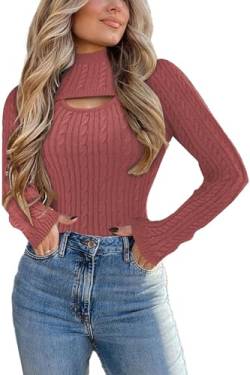 Famulily Schicke Cable Knit Pullover Damen Sexy Oberteil Party Ausschnitt Ziegelrot S von Famulily