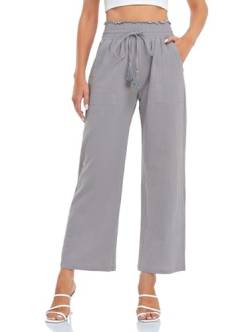 Famulily Slouchy Hosen Damen Sommer Palazzo Hose Lang Stoffhose Weites Bein Grau 2XL von Famulily