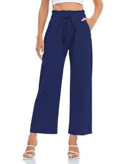 Famulily Sommerhose Damen Leicht Yogahose Lang Weites Bein Baumwolle Baggy Hose High Waist Blau L von Famulily