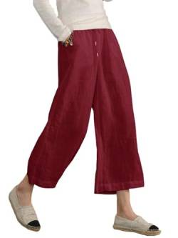 Famulily Stoffhosen FüR Damen Elegant Hosen mit Seitentaschen Damen Weite Beine Weinrot 2XL von Famulily