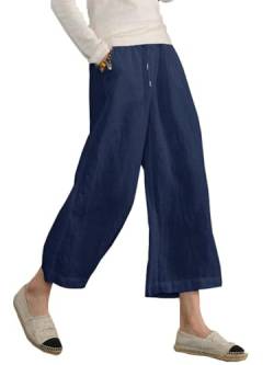 Famulily Strandhose Damen 7/8 Sommer Lang Leicht Elegant Culottes Hosen Damen Yogahose Blau M von Famulily