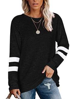 Famulily Sweatshirt Damen Baumwolle Bequem Winter Tshirt Damen Langarm Schwarz 2XL von Famulily