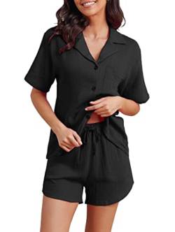 Famulily Weich Schlafanzug Damen Elegant Kurz NachtwäSche Kurzarm Trendig Homewear Set Sommer Schwarz L von Famulily