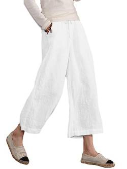 Famulily Weite Hose Damen Elegant Baumwolle Leinen Outdoor Hose Frauen Weiß XL von Famulily