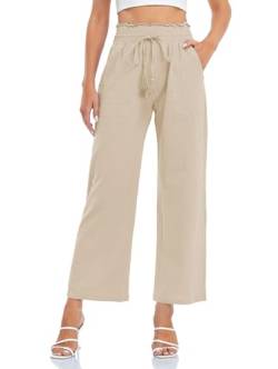 Famulily Weite Hose Damen Elegant Lang Leinen Hose Frau Sommerhose Leicht High Waist Beige L von Famulily