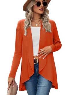 Famulily Womens Casual Plain Langarm Cardigans Offene Tops Damen Leichte Atmungsaktive Weiche Strickpullover Wasserfall Cardigans Orange M von Famulily