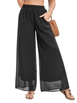 Famulily Womens Spring Palazzo Pants Double Layer Chiffon Pants Casual Loose Fit Pleated Wide Leg Trousers Schwarz S von Famulily