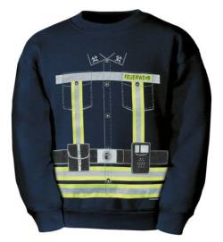 Fan-O-Menal Textilien Kinder Sweatshirt mit Vorder- und Rückendruck - Feuerwehr Neongelb - 09029 dunkelblau - Gr. 98-164 Größe 110/116 von Fan-O-Menal Textilien
