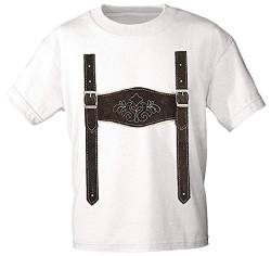 Kinder T-Shirt mit Print - Lederhose Hosenträger - 08632 weiß Gr. 68-164 Farbe weiß, Größe 152/164 von Fan-O-Menal Textilien