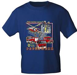 Kinder T-Shirt mit Print - Wir retten Leben - Feuerwehr 112-06964 - Royalblau - Gr. 86-164 Größe 110/116 von Fan-O-Menal Textilien