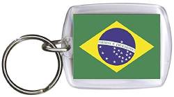Fan-O-Menal Schlüsselanhänger aus Kunststoff mit Länderfahnen - Schlüsselbund - Anhänger mit Schlüsselring Gr. ca. 4 x 5 cm - Länderflagge beidseitig - Keyholder - Banner - Brasilien von Fan-O-Menal