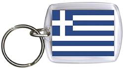 Fan-O-Menal Schlüsselanhänger aus Kunststoff mit Länderfahnen - Schlüsselbund - Anhänger mit Schlüsselring Gr. ca. 4 x 5 cm - Länderflagge beidseitig - Keyholder - Banner - Griechenland von Fan-O-Menal