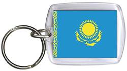 Fan-O-Menal Schlüsselanhänger aus Kunststoff mit Länderfahnen - Schlüsselbund - Anhänger mit Schlüsselring Gr. ca. 4 x 5 cm - Länderflagge beidseitig - Keyholder - Banner - Kasachstan von Fan-O-Menal