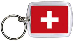 Fan-O-Menal Schlüsselanhänger aus Kunststoff mit Länderfahnen - Schlüsselbund - Anhänger mit Schlüsselring Gr. ca. 4 x 5 cm - Länderflagge beidseitig - Keyholder - Banner - Schweiz von Fan-O-Menal