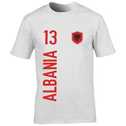 FanShirts4u Kinder Fanshirt Trikot Jersey ALBANIEN/ALBANA T-Shirt inkl. Druck Wunschname u. Wunschnummer EM WM (12/14 Jahre 152-164 cm, Albania/Weiß) von FanShirts4u