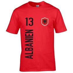 FanShirts4u Kinder Fanshirt Trikot Jersey ALBANIEN/ALBANA T-Shirt inkl. Druck Wunschname u. Wunschnummer EM WM (7/8 Jahre 122-128 cm, ALBANIEN/Rot) von FanShirts4u