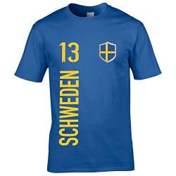 FanShirts4u Kinder Fanshirt Trikot Jersey SCHWEDEN Sverige Sweden T-Shirt inkl. Druck Wunschname u. Wunschnummer EM WM (12/14 Jahre 152-164 cm, SCHWEDEN/blau) von FanShirts4u