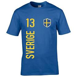 FanShirts4u Kinder Fanshirt Trikot Jersey SCHWEDEN Sverige Sweden T-Shirt inkl. Druck Wunschname u. Wunschnummer EM WM (12/14 Jahre 152-164 cm, Sverige/blau) von FanShirts4u