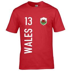 FanShirts4u Kinder Fanshirt Trikot Jersey Wales T-Shirt inkl. Druck Wunschname u. Wunschnummer EM WM (12/14 Jahre 152-164 cm, Wales/rot) von FanShirts4u