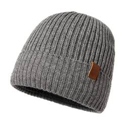 100% Merinowollmütze Beanie-Mütze für Männer Frauen, wintermütze Herren, wollmütze Herren, strickmützen für Herren - Warme Wintermütze Merinomütze zum Laufen Golf mit Fleecefutter Grau M/L von Fancet