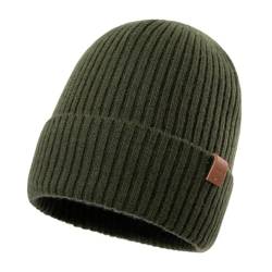 TOP-EX Warme Beanie-Mütze aus 100% Merinowolle mit Fleecefutter für Herren und Damen - Wintermütze für Laufen und Golf, Strickmütze, Wollmützer Grün von Fancet