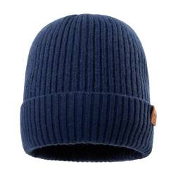 TOP-EX Warme Beanie-Mütze aus 100% Merinowolle mit Fleecefutter für Herren und Damen - Wintermütze für Laufen und Golf, Strickmütze, Wollmützer Marineblau von Fancet