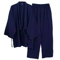 Fancy Pumpkin Japanische Herren Meditations Robe Doppel Gaze Baumwolle Morgenmantel Kimono Pyjama Nachthemd [Navy, Gr??e L] von Fancy Pumpkin