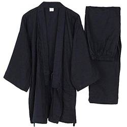 Männer Japanische Stil Robes Loose Pure Baumwolle Kimono Pyjamas Anzug-Schwarz von Fancy Pumpkin