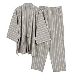 thefancypumpkin Größe L, Grau-Herren-Kimono-Pyjama-Anzug-Morgenmantel-Set im japanischen Stil von Fancy Pumpkin