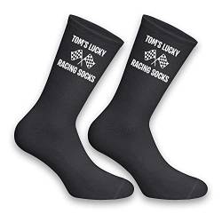 Rev Up Your Style mit personalisierten Lucky Racing Socken | Perfektes Renn-Fan-Geschenk zum Vatertag, Formel 1 Fan-Geschenk, schwarz, weiß, One size von Fancyagift