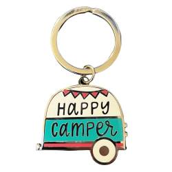 Fancychain Schlüselanhänger mit Spruch Happy Camping Gravur Wohnwagen Campervan Camper Wohnmobil Charme Camping Geschenkideen für Wohnmobilfahrer von Fancychain