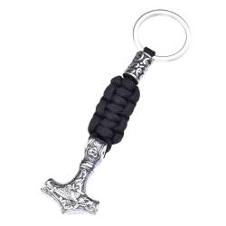 Fancychain Schlüsselanhänger Thors Hammer Wikinger mit geflochtenem Band Odin Loki Drachen Sonne Mjölnir Blitz Gott Krieg kämpfer nordischer Auto Anhänger Symbol für Stärke Macht von Fancychain