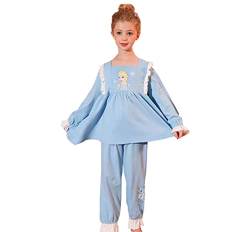 ELSA Mädchen Nachthemden Kinder Frozen 2 Schlafanzug Nachtwäsche Langarm Eiskönigin 2 Prinzessin Eisprinzessin (Blau Set, 100) von Fancyland