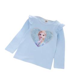 ELSA und Anna T-Shirt Herz Glanz Langarmshirt Frozen 2 Eiskönigin 2 Prinzessin Shirt Eisprinzessin Mädchen Kinder (100cm, Blau) von Fancyland