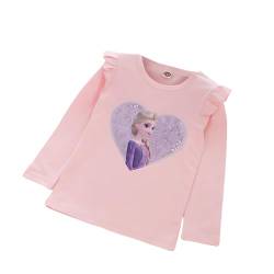 ELSA und Anna T-Shirt Herz Glanz Langarmshirt Frozen 2 Eiskönigin 2 Prinzessin Shirt Eisprinzessin Mädchen Kinder (110cm, Rosa) von Fancyland