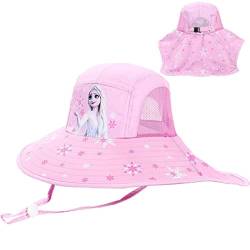 Fancyland ELSA Kinder Sonnenhut Mädchen Anna und ELSA UV Schutz Verstellbare breite Krempe Sommerhut mit Nackenschutz Herz Sonnenhut (2599-pink) von Fancyland