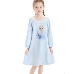 Fancyland ELSA Mädchen Nachthemd Kinder Frozen 2 Schlafanzug Nachtkleider Langarm Eiskönigin 2 Prinzessin Eisprinzessin (Blau, 120) von Fancyland