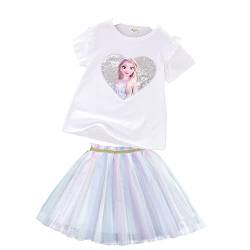 Frozen - Eiskönigin 2 T-Shirt und Rock als Set| Anna und ELSA Kinder| Sommer Pailletten Funkelnd Tutu (as3, numeric, numeric_100, numeric_110, regular, Herz Weiß) von Fancyland