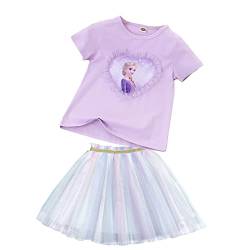 Frozen - Eiskönigin 2 T-Shirt und Rock als Set| Anna und ELSA Kinder| Sommer Pailletten Funkelnd Tutu (as3, numeric, numeric_100, numeric_110, regular, Violett Violett) von Fancyland