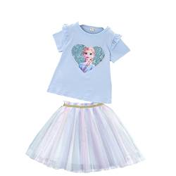 Frozen - Eiskönigin 2 T-Shirt und Rock als Set| Anna und ELSA Kinder| Sommer Pailletten Funkelnd Tutu (as3, numeric, numeric_110, numeric_120, regular, Herz Blau) von Fancyland