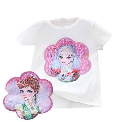 T-Shirt Anna & ELSA Frozen 2 Kinder-Flip Pailletten Baumwolle-Die Eiskönigin Mädchen Kurzarm-Shirt (as3, Numeric, Numeric_110, Regular, whitepink) von Fancyland